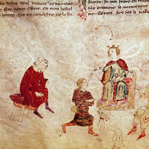 Arthurian Legend: "King Arthur on his throne surrounds his advisors"
