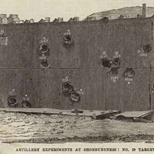 Artillery Experiments at Shoeburyness, No 29 Target after Practice with Pallisers Chilled Shot (engraving)