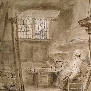 The Artists Studio, 1659 (pen and two shades of brown ink, grey-brown wash
