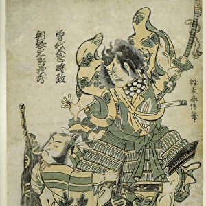 Asaina Saburo Yoshihide pulling the Armour of Soga no Goro, c. 1777 (woodblock print)