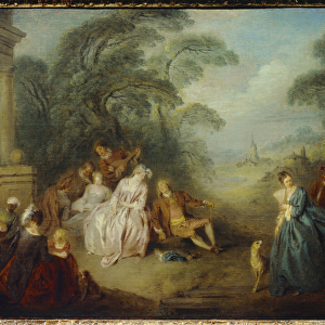 Assembled in a park Painting by Jean Baptiste Pater (1695-1736) 18th century