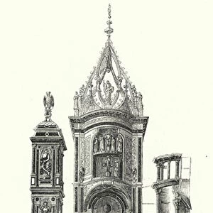 Astronomical clock of the Cathedral of Strasbourg, erected by M Schwilque (engraving)