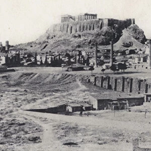 Athens: Acropolis and the Olympieion (b / w photo)