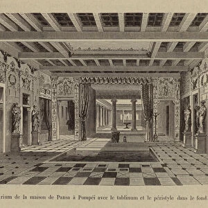 Atrium de la maison de Pansa a Pompei avec le tablinum et le peristyle dans le fond (engraving)