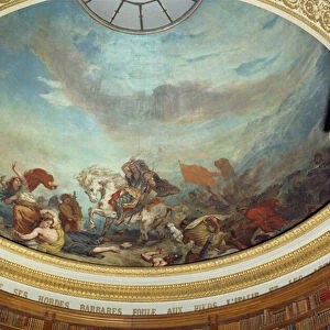 Attila (395-453) chief of the Huns tribe, followed by his barbarian hordes crowded Italy in 452 Fresco by Eugene Delacroix (1798-1863) decorating the dome of the National Assemblys library (Palais Bourbon) 1843 Paris