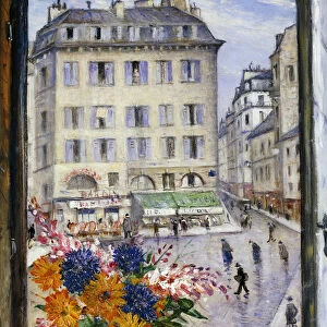 Autumn Bouquet; View from a Paris Window, (oil on canvas)