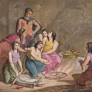 Aztec women making maize bread, Mexico, from Le Costume Ancien et Moderne