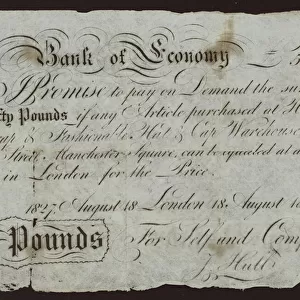 Bank of Economy fifty pound note from 1827 (litho)