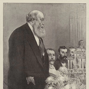 The Banquet to Lord Salisbury at the Constitutional Club, the Premier making his Speech (litho)