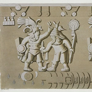 Bas Relief of Ancient Aztec Warriors, from The Stone of Tizoc Commemorating a Ruler