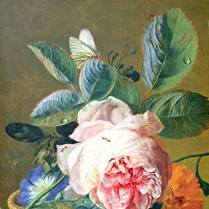 A Basket with Flowers, 1740-45 (oil on panel)