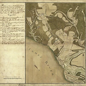 Battle of Green Spring, Map of the land on the left bank of the James River opposite Jamestown in Virginia where the battle of July 6, 1781 took place between the American army commanded by Mis