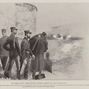 The Battle of Mati, Greek Artillery Officers watching the Fire of their Guns (litho)
