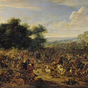Battle near a Bridge (oil on panel)