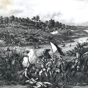 Battle of Paceo (Manila), Philippines, 4th-5th February 1899 (litho) (b&w photo)