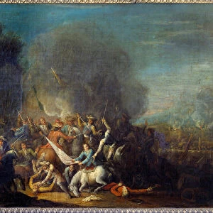 Battle Scene Painting by Louis Joseph Watteau dit Watteau de Lille (1731-1798)