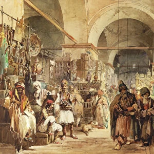 In the Bazaar, 1854 (pencil and watercolour heightened with white)