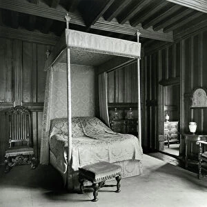 The bedroom above the dining room, Crowhurst Place, Surrey, from The English Manor House (b/w photo)