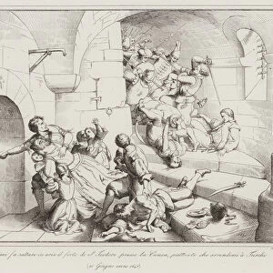 Biagio Giuliani fa saltare in aria il forte dis Teodoro presso la Canea, piuttosto che arrendersi a Turchi, 1645 (engraving)
