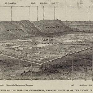 Bird s-Eye View of Defences of the Sherpore Cantonment, showing Positions of the Troops in Garrison (engraving)