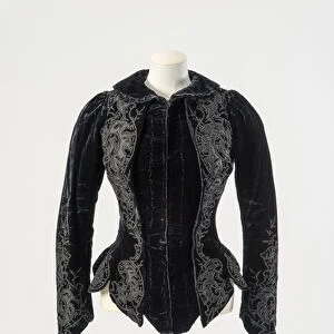 Black velvet jacket embroidered with applied black silk and metal beads