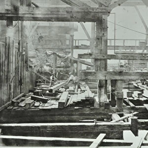 Blackfriars Bridge: construction work in progress, 1869 (b / w photo)
