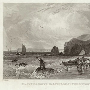 Blackhall Rocks, Durham, with Hartlepool in the distance (engraving)