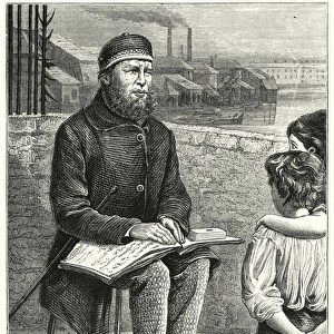 Blind Man on City-Road Bridge reading the Bible (engraving)