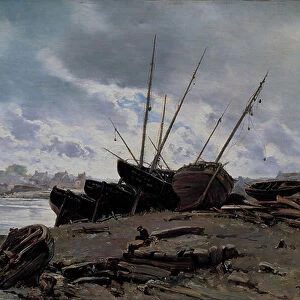 Boats Stranded at Dieppe, 1882 (oil on canvas)