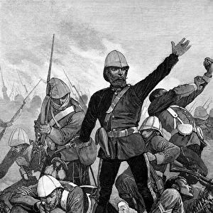 Boer War: General George Pomeroy Collery (Pomeroy-Collery) at the Battle of Majuba Hillen February 1881 just before being killed. Illustration in "The illustrated London news"