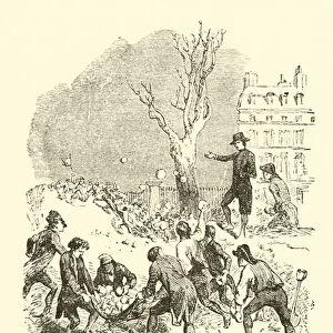 Bonaparte and his school mates in mimic martial array, Brienne School (engraving)