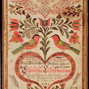Bookmark depicting two birds and a heart, 1784