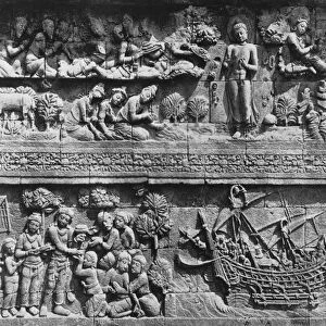 Borobudur Temple relief of Bodhisattva bathing (stone)