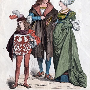 A bourgeois family. German costumes of the XVIth cent from the "