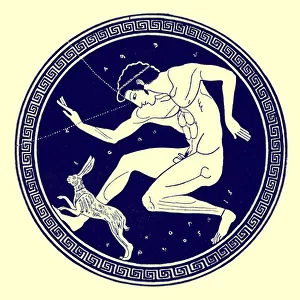 Boy and hare, illustration from Greek Vase Paintings by J. E. Harrison and D. S. MacColl, published 1894 (digitaly enhanced image)