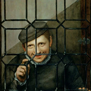 A Boy Looking through a Casement Window (oil on panel)