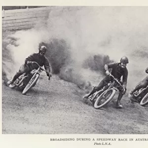 Broadsiding during a speedway race in Australia (b / w photo)