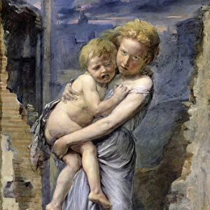 Brother and Sister, Two Orphans of the Siege of Paris in 1870-71 (oil on canvas)