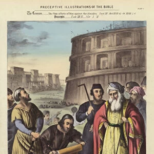 Building the City and Tower of Babel (coloured engraving)