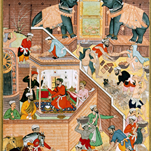 The building of the Fatehpur Sikri Palace, from the Akbarnama, c. 1590, Mughal