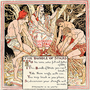 The Bundle of Sticks, illustration from Babys Own Aesop, engraved