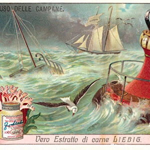 Buoy with a bell attached to warn of the location of a wreck (chromolitho)