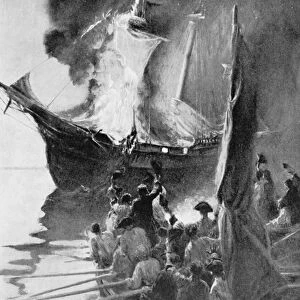 Burning of the Gaspee, illustration from Colonies and Nation by Woodrow Wilson