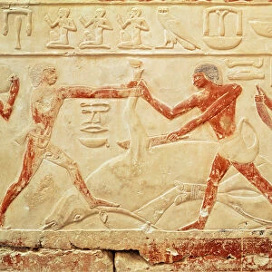 Butchers slaughtering an ox, relief from the Tomb of Princess Idut, Old Kingdom, c