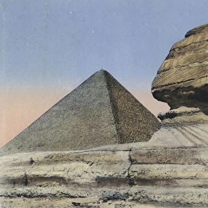 Cairo, Sphinx and Pyramid (coloured photo)