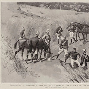 Campaigning in Rhodesia, a Halt for Water while on the March with the Imperial Troops (litho)