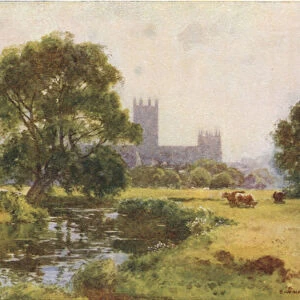 Canterbury from the Stour (colour litho)