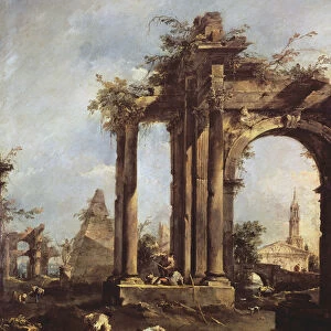 Capriccio with Roman Ruins, a Pyramid and Figures, 1760-70 (oil on canvas)