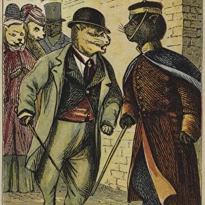 Captain Black and Sir Claude Scratch quarrel in the street (colour litho)