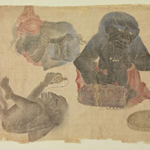 Four Captive Demons, 1470-1500 (w / c and gold on silk)
